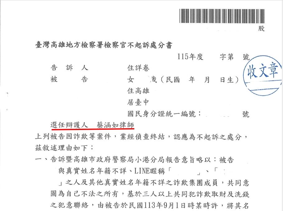 ~~詐 欺 等~~檢察官不起訴~~