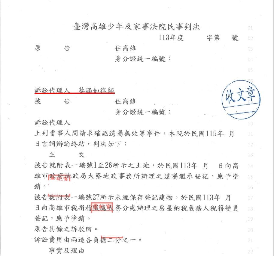 ~~確認遺囑無效等~~遺囑繼承登記及稅籍變更~~應予塗銷~~