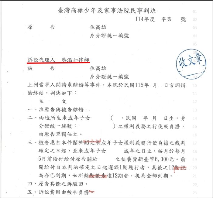 ~~離  婚 及 未成年子女權利義務行使 等~~