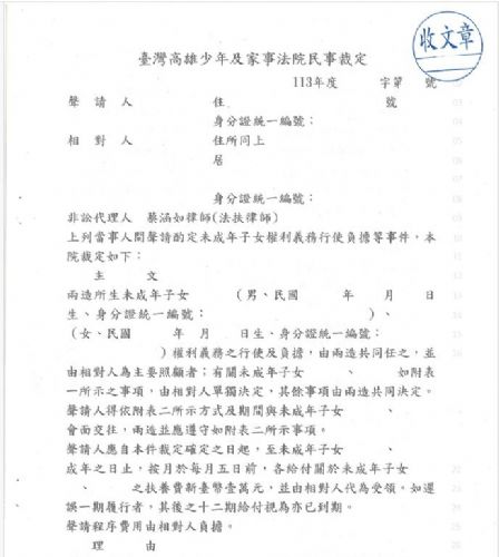 ~~聲請酌定未成年子女權利義行使負擔等~~